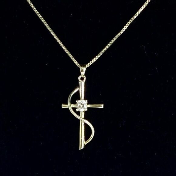 ADI# Sterling Silver Cross with Cz Accent & 18” Sterling Chain - Picture 6 of 11